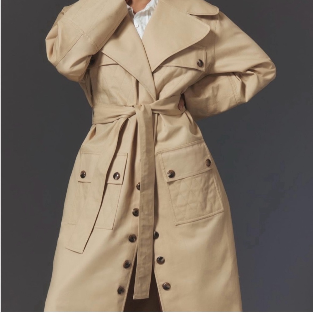 NWT FARM Rio Pockets over Nude Beige Belted Trench Coat, Size M - Picture 2 of 7